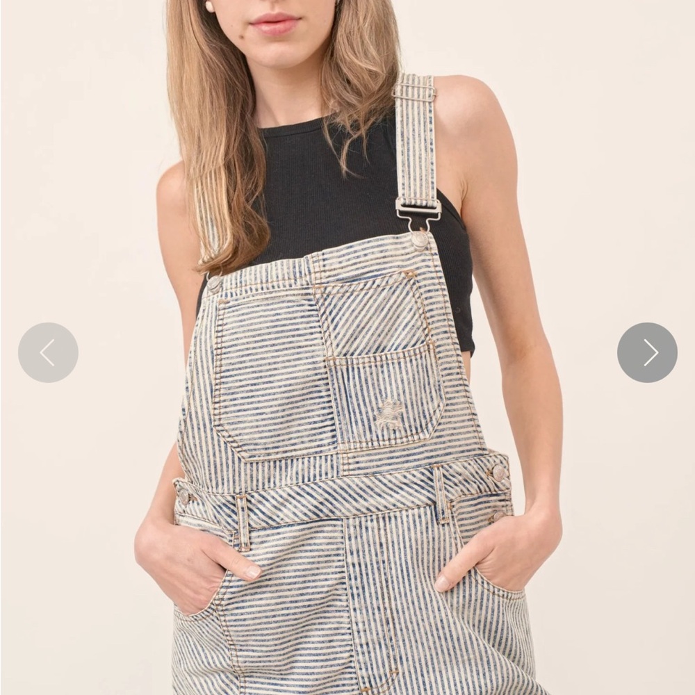 Free People Ziggy Striped Denim Overalls
